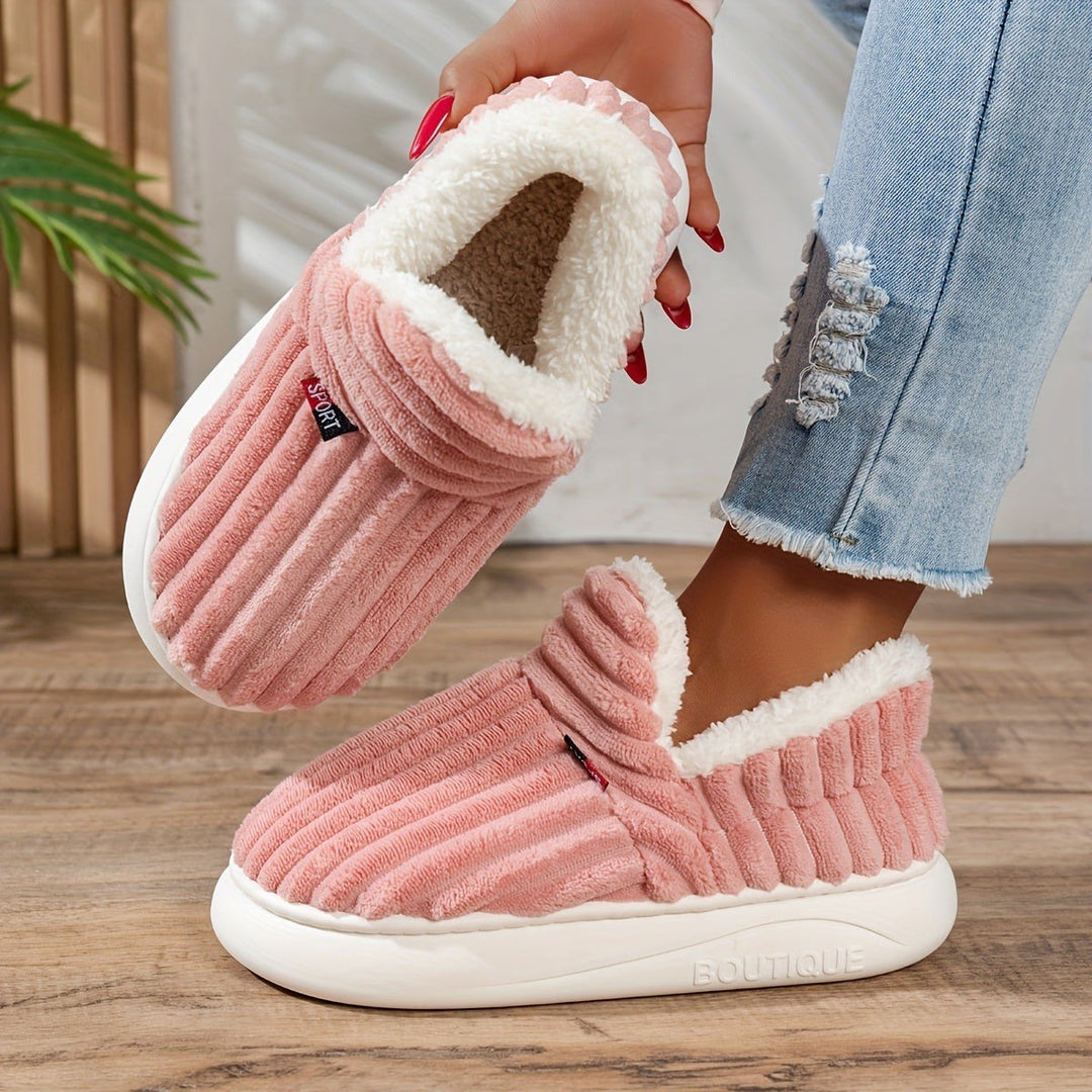 Jana — Warme Hausschuhe für Damen aus Cord mit Plüsch und fester Sohle, Das Modehaus Luzern