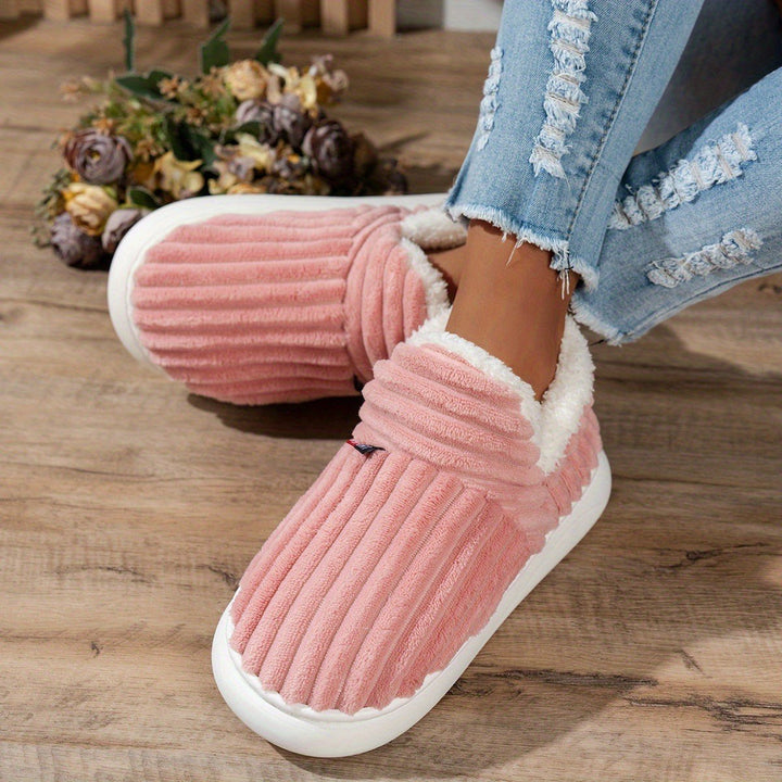 Jana — Warme Hausschuhe für Damen aus Cord mit Plüsch und fester Sohle, Das Modehaus Luzern