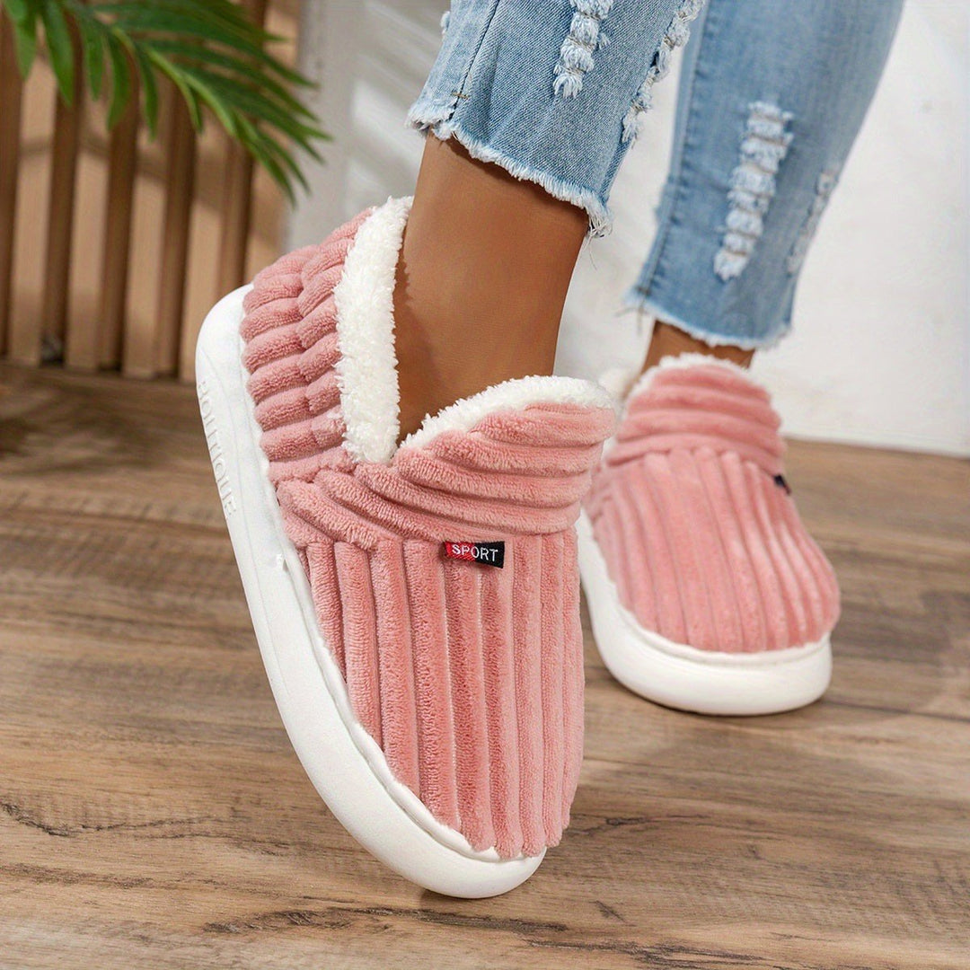 Jana — Warme Hausschuhe für Damen aus Cord mit Plüsch und fester Sohle, Das Modehaus Luzern
