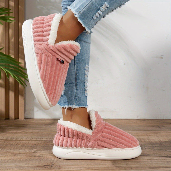 Jana — Warme Hausschuhe für Damen aus Cord mit Plüsch und fester Sohle, Das Modehaus Luzern