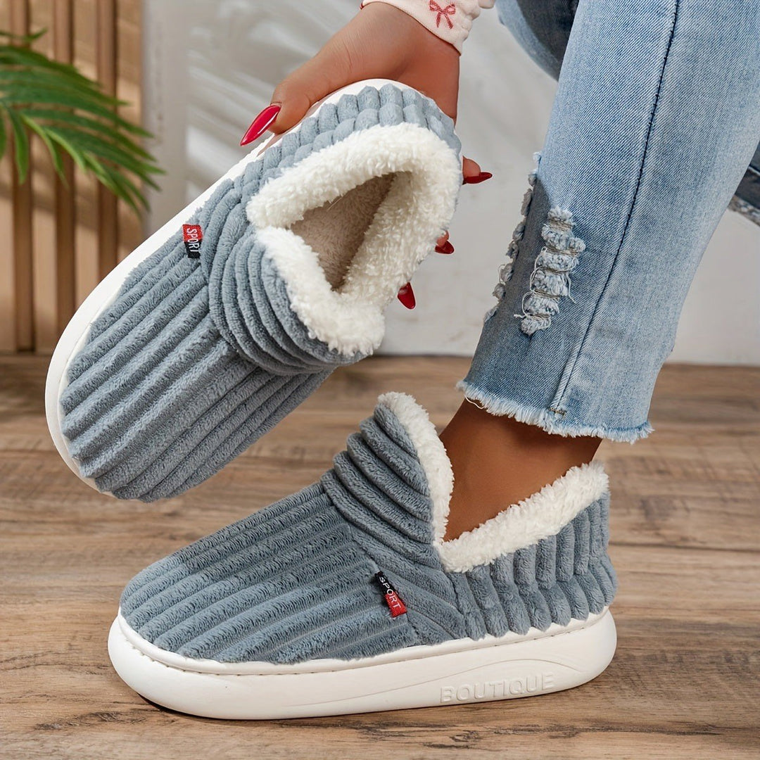 Jana — Warme Hausschuhe für Damen aus Cord mit Plüsch und fester Sohle, Das Modehaus Luzern