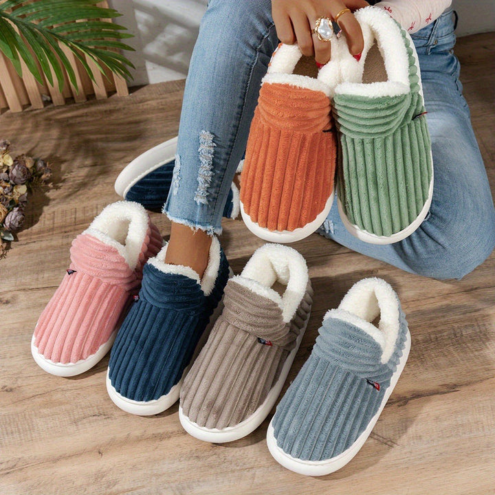 Jana — Warme Hausschuhe für Damen aus Cord mit Plüsch und fester Sohle, Das Modehaus Luzern