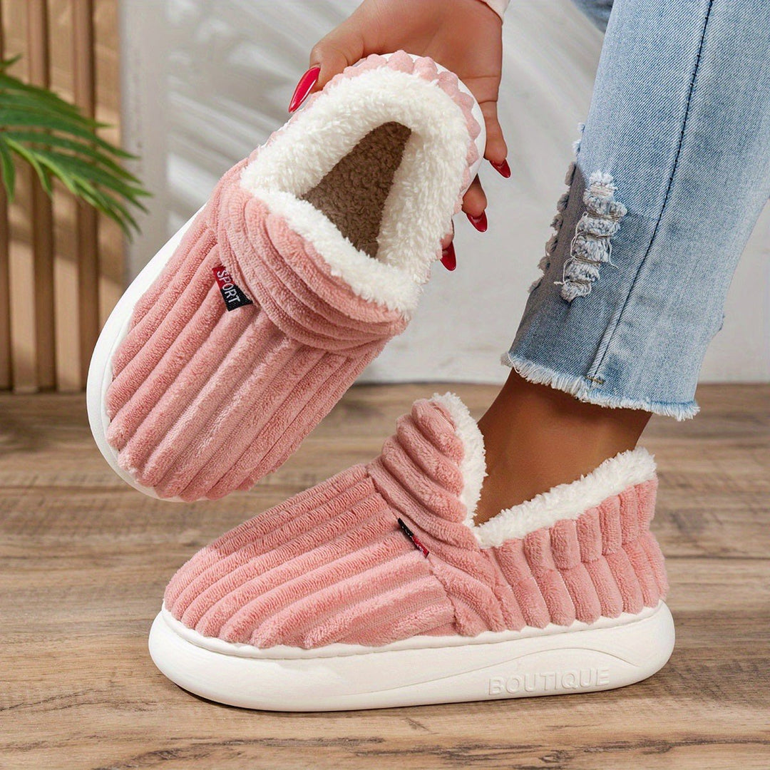 Jana — Warme Hausschuhe für Damen aus Cord mit Plüsch und fester Sohle, Das Modehaus Luzern