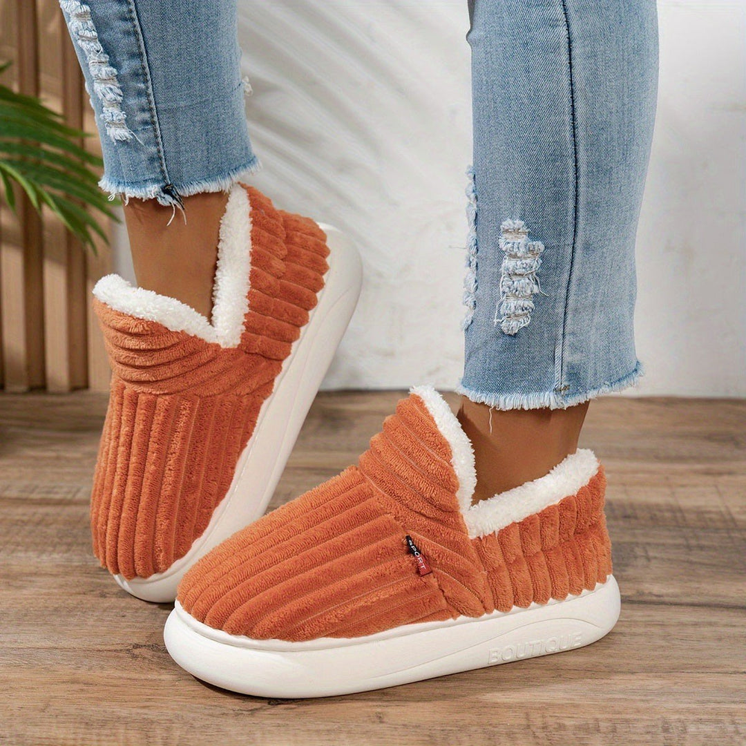 Jana — Warme Hausschuhe für Damen aus Cord mit Plüsch und fester Sohle, Das Modehaus Luzern