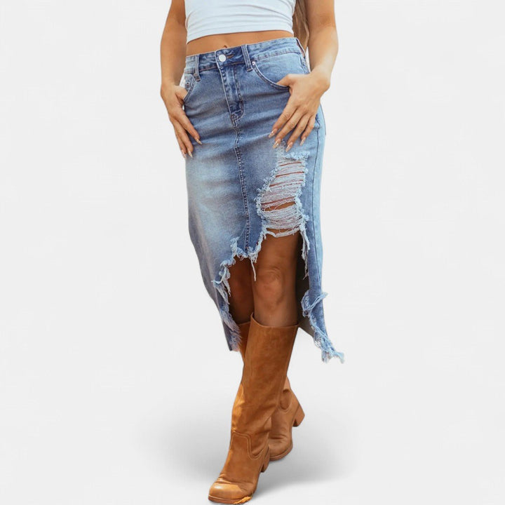 Jasmin — Eleganter langer Jeansrock für Damen mit hoher Taille, Das Modehaus Luzern
