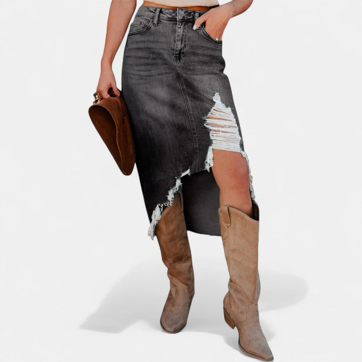 Jasmin — Eleganter langer Jeansrock für Damen mit hoher Taille, Das Modehaus Luzern