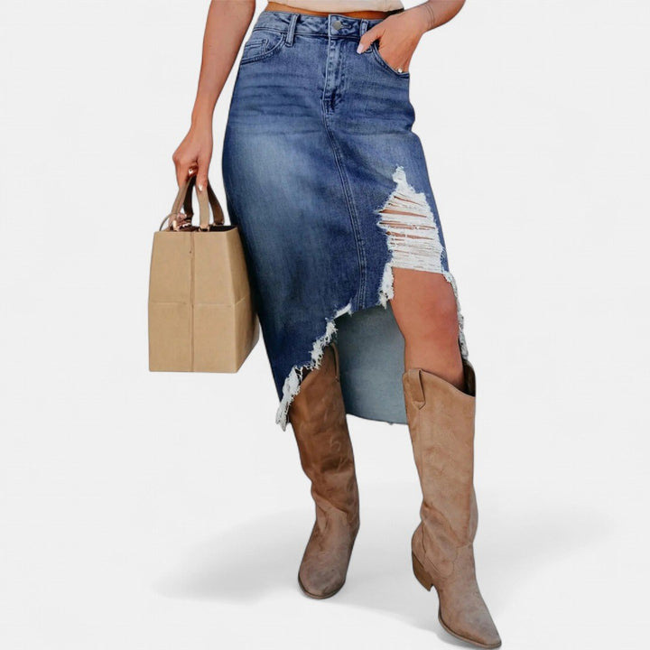 Jasmin — Eleganter langer Jeansrock für Damen mit hoher Taille, Das Modehaus Luzern
