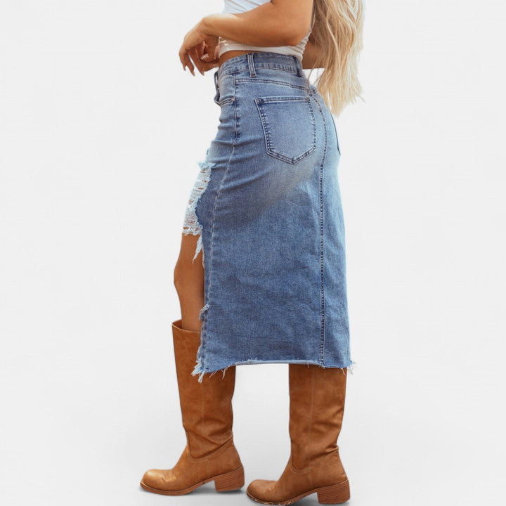 Jasmin — Eleganter langer Jeansrock für Damen mit hoher Taille, Das Modehaus Luzern