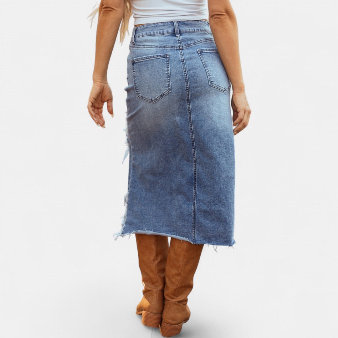 Jasmin — Eleganter langer Jeansrock für Damen mit hoher Taille, Das Modehaus Luzern