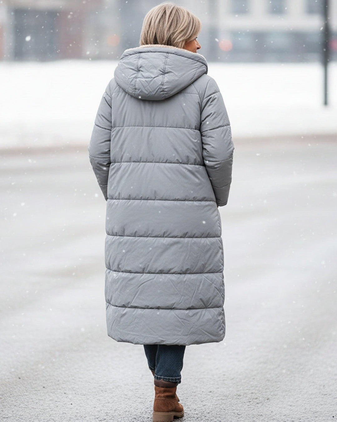 Julia — Warmer langer Daunenmantel für Damen mit Kapuze und Fleecefutter, Das Modehaus Luzern