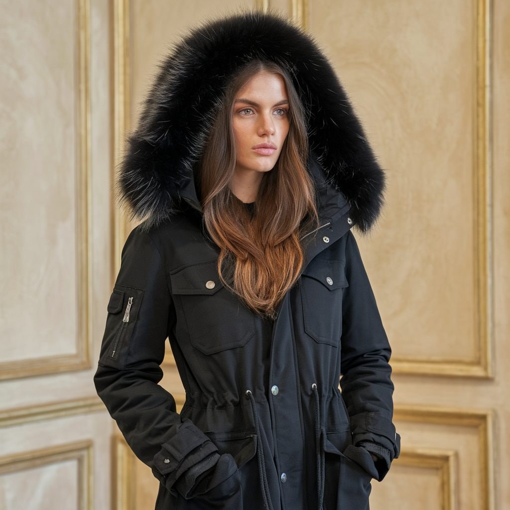 Kathrin — Lange gerade wattierte Winterjacke für Damen mit hohem Stehkragen, Das Modehaus Luzern