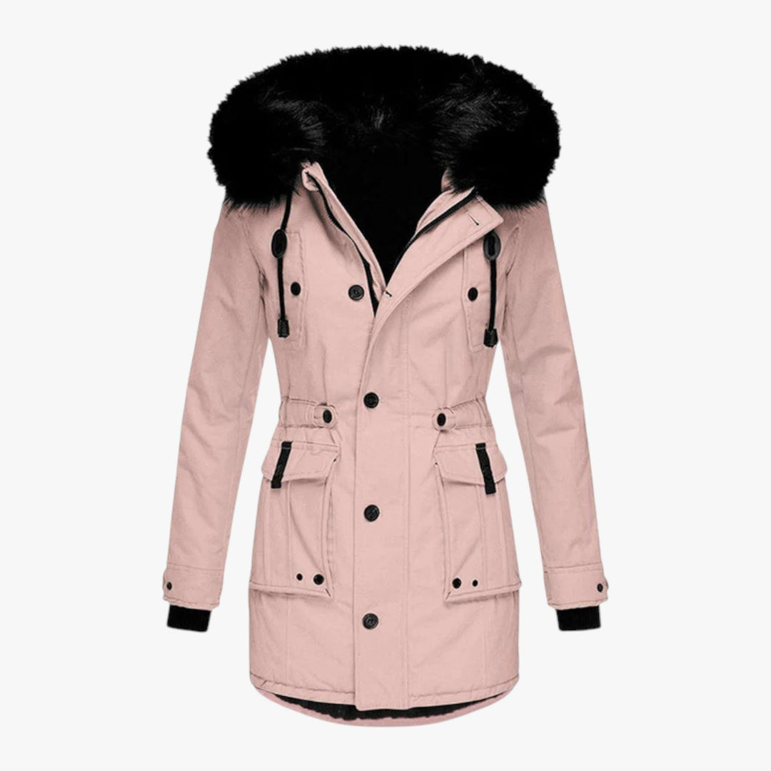 Kathrin — Lange gerade wattierte Winterjacke für Damen mit hohem Stehkragen, Das Modehaus Luzern