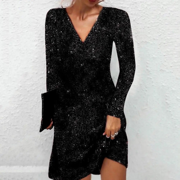 Livia — Festliches kurzes Paillettenkleid für Damen mit langen Ärmeln, Das Modehaus Luzern