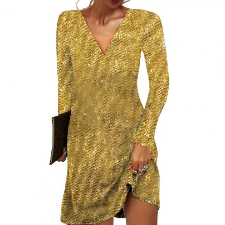 Livia — Festliches kurzes Paillettenkleid für Damen mit langen Ärmeln, Das Modehaus Luzern
