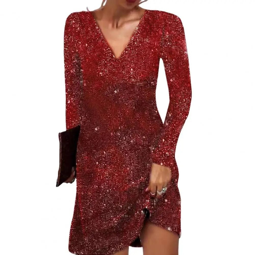 Livia — Festliches kurzes Paillettenkleid für Damen mit langen Ärmeln, Das Modehaus Luzern