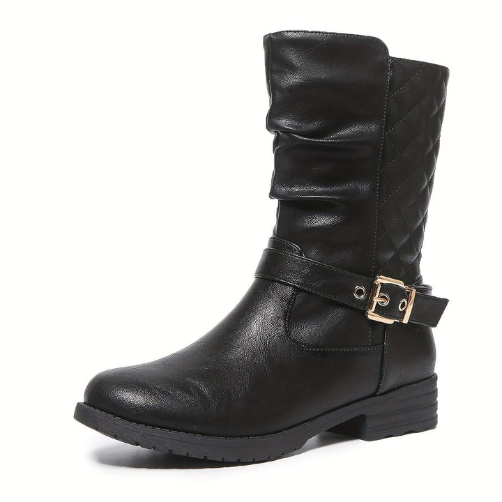 Luisa — Elegante wadenhohe Stiefel für Damen mit Schnallen und Blockabsatz, Das Modehaus Luzern