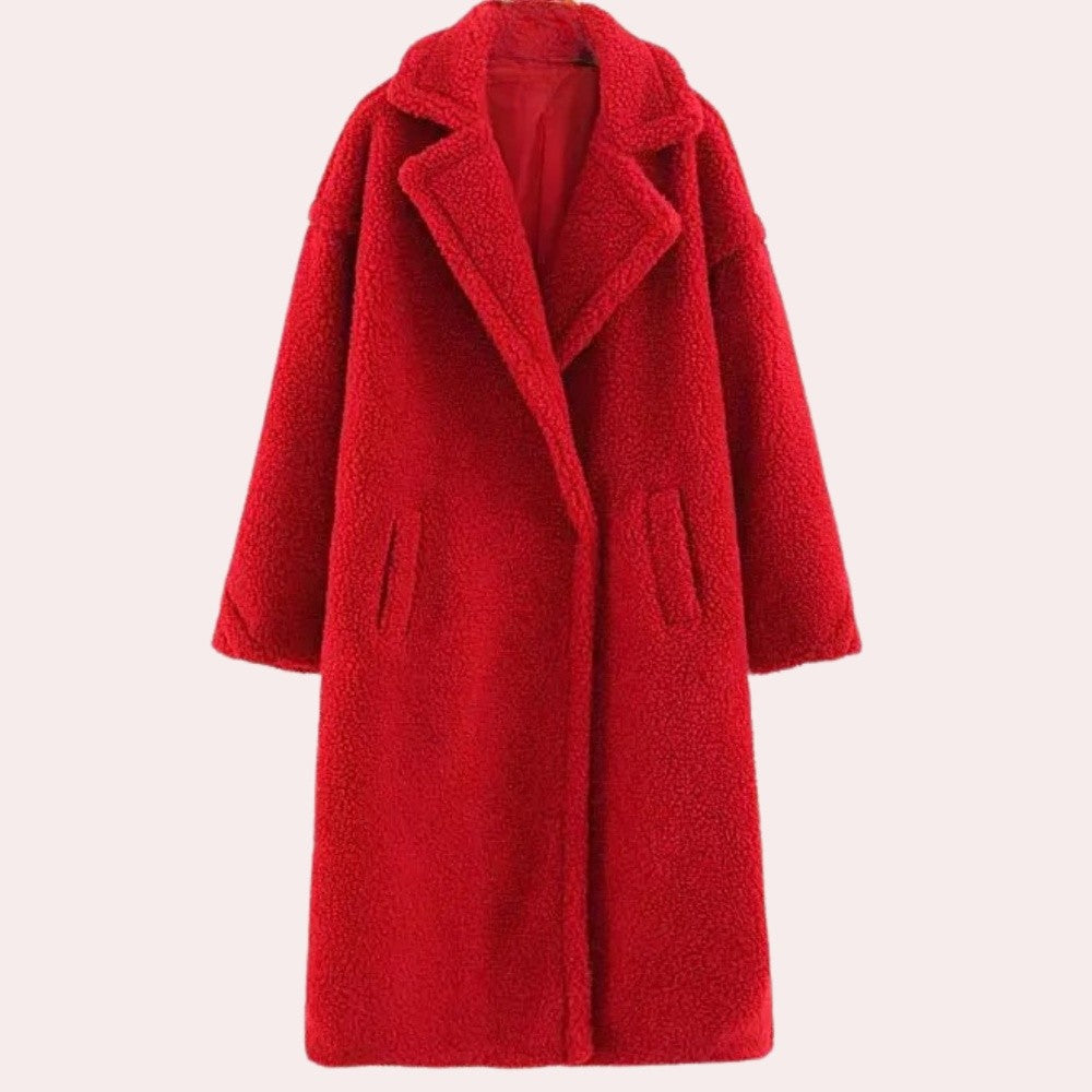 Marianne — Lange Winterjacke in Teddyoptik für Damen mit Reverskragen, Das Modehaus Luzern
