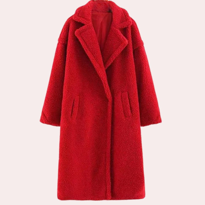 Marianne — Lange Winterjacke in Teddyoptik für Damen mit Reverskragen, Das Modehaus Luzern