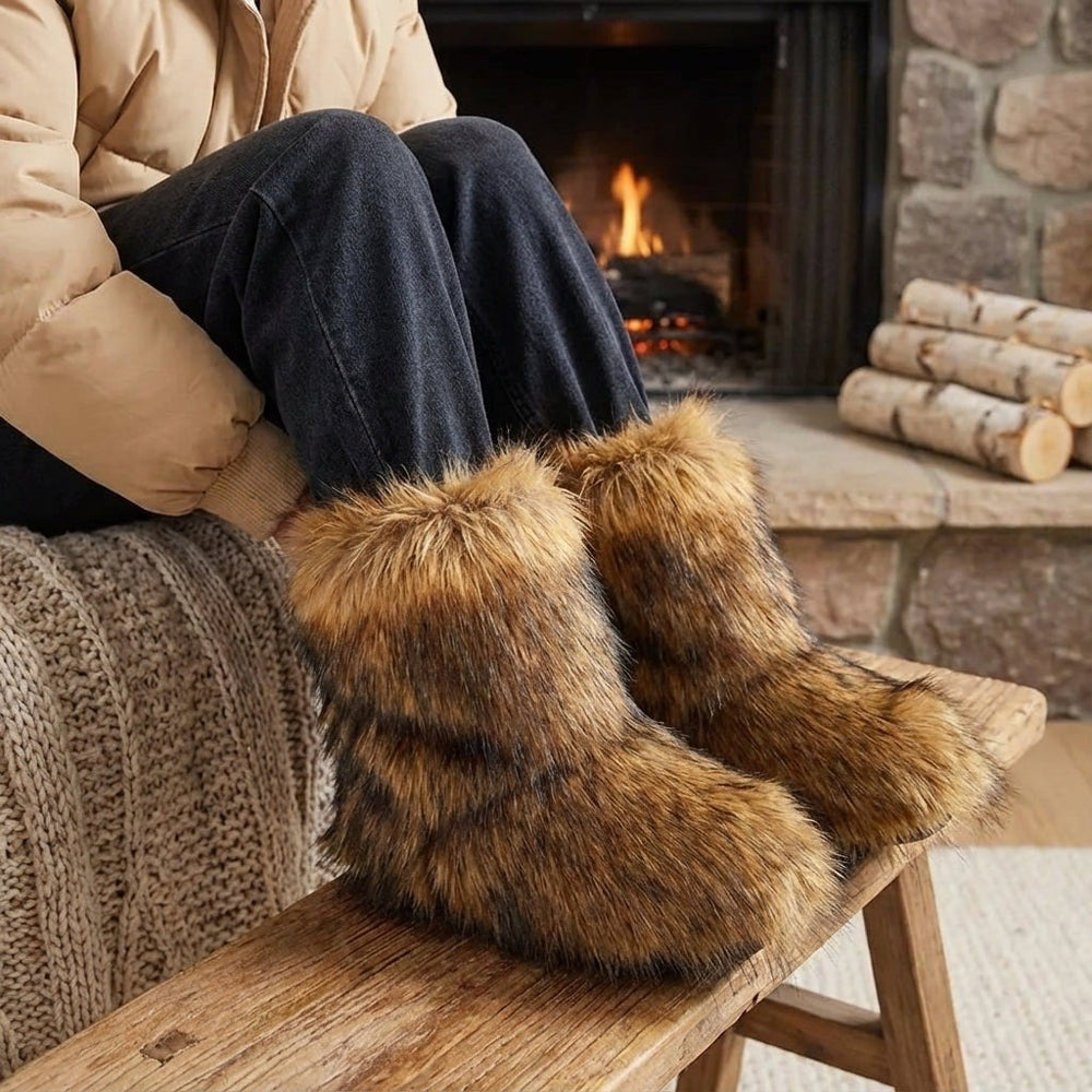 Melanie — Warme flauschige Winterschuhe für Damen aus Kunstfell mit Futter, Das Modehaus Luzern