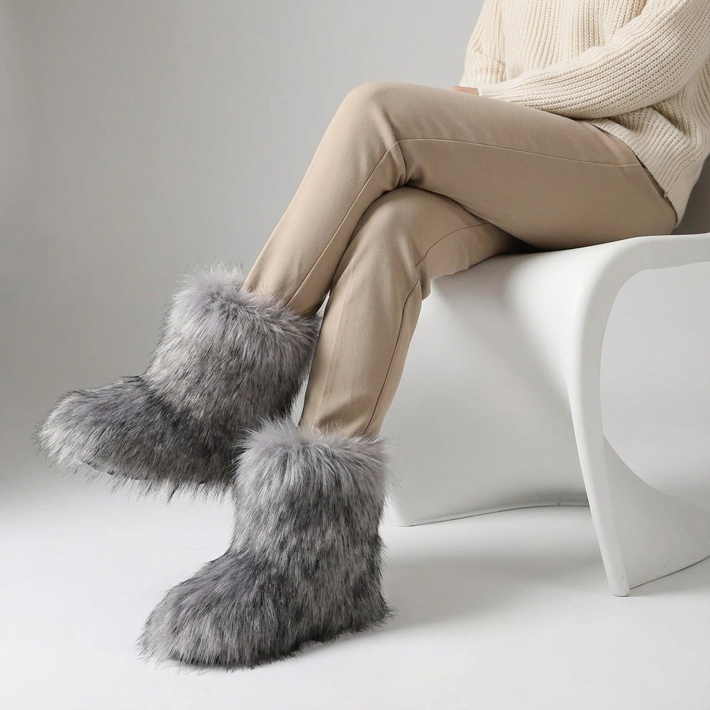 Melanie — Warme flauschige Winterschuhe für Damen aus Kunstfell mit Futter, Das Modehaus Luzern