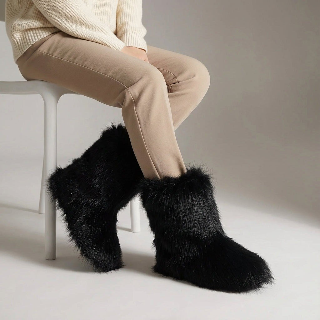 Melanie — Warme flauschige Winterschuhe für Damen aus Kunstfell mit Futter, Das Modehaus Luzern