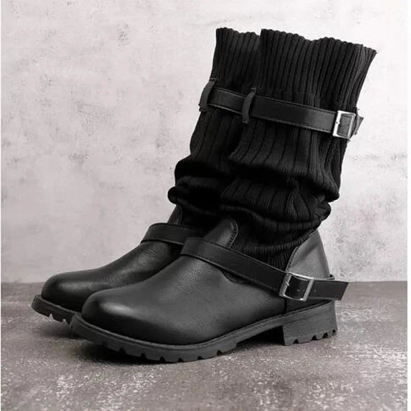 Nadja — Warme Winterschuhe für Damen mit Strickschaft und Blockabsatz, Das Modehaus Luzern