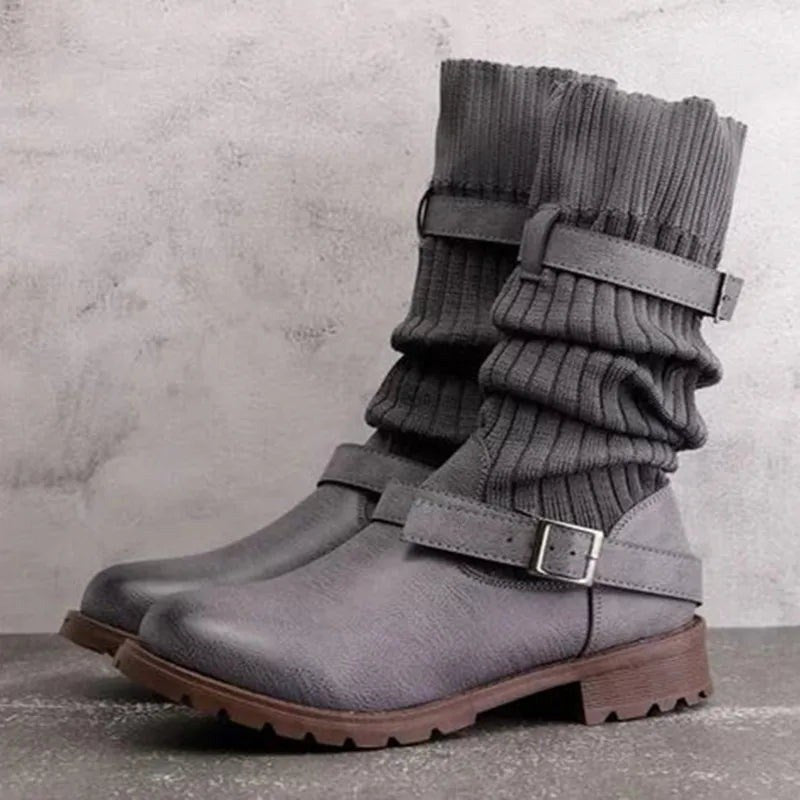 Nadja — Warme Winterschuhe für Damen mit Strickschaft und Blockabsatz, Das Modehaus Luzern