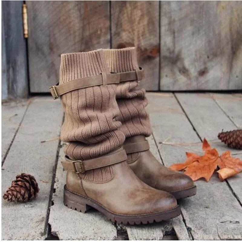 Nadja — Warme Winterschuhe für Damen mit Strickschaft und Blockabsatz, Das Modehaus Luzern