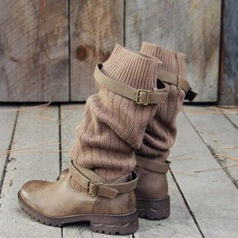 Nadja — Warme Winterschuhe für Damen mit Strickschaft und Blockabsatz, Das Modehaus Luzern