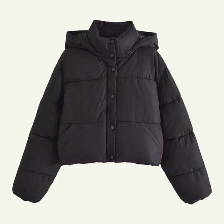 Nathalie — Kastige Daunen-Winterjacke für Damen mit Kapuze und Druckknöpfen, Das Modehaus Luzern
