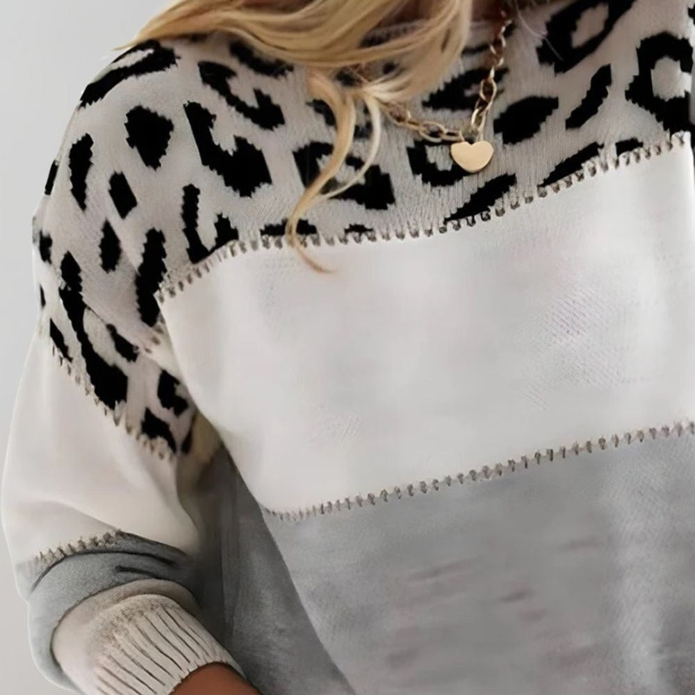 Ottilie — Weicher Strickpullover für Damen mit Streifen und Leopardenmuster, Das Modehaus Luzern