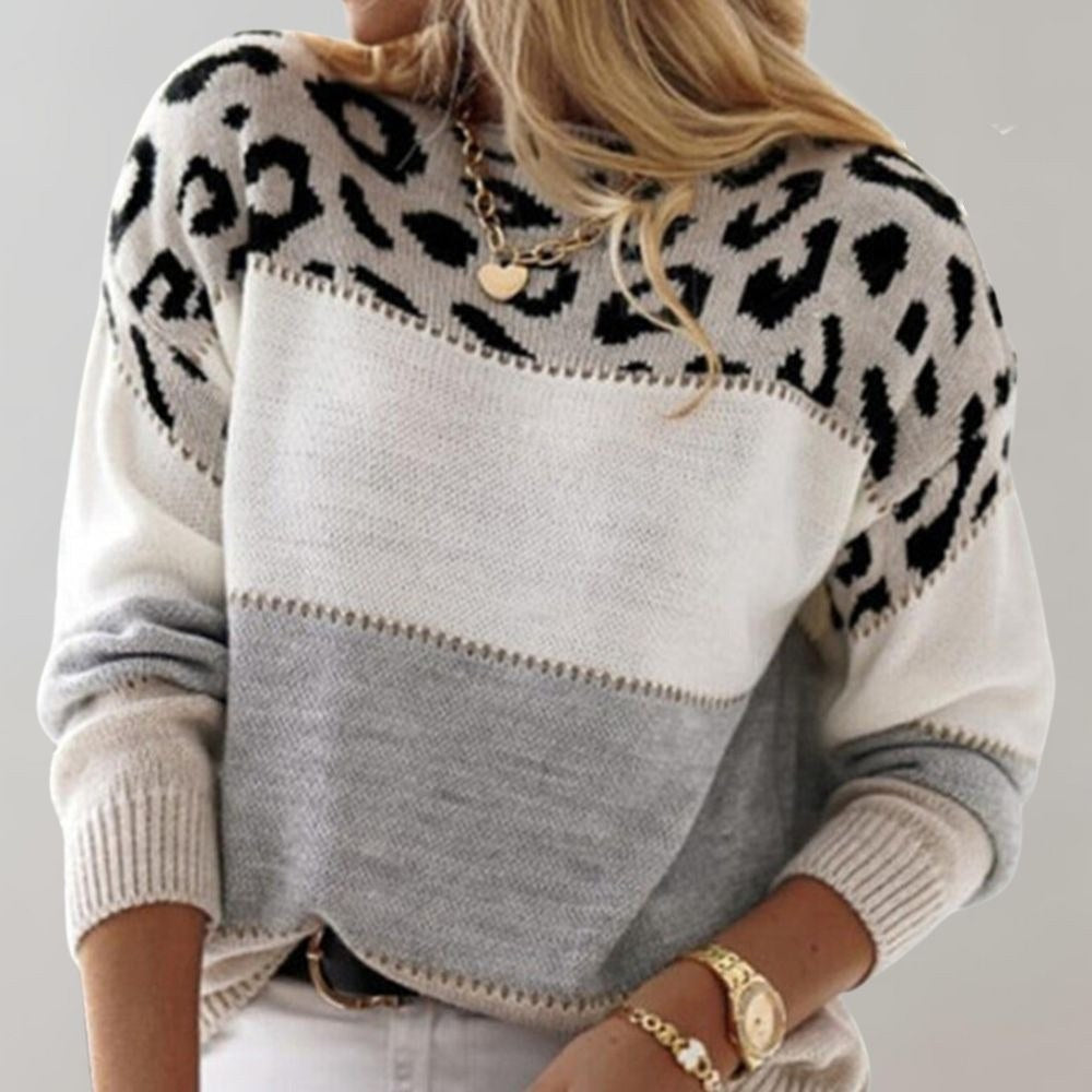 Ottilie — Weicher Strickpullover für Damen mit Streifen und Leopardenmuster, Das Modehaus Luzern