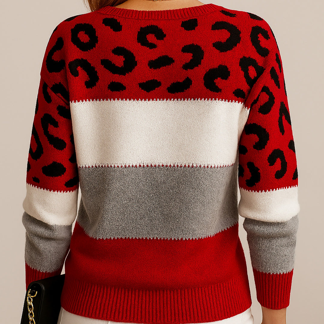 Ottilie — Weicher Strickpullover für Damen mit Streifen und Leopardenmuster, Das Modehaus Luzern