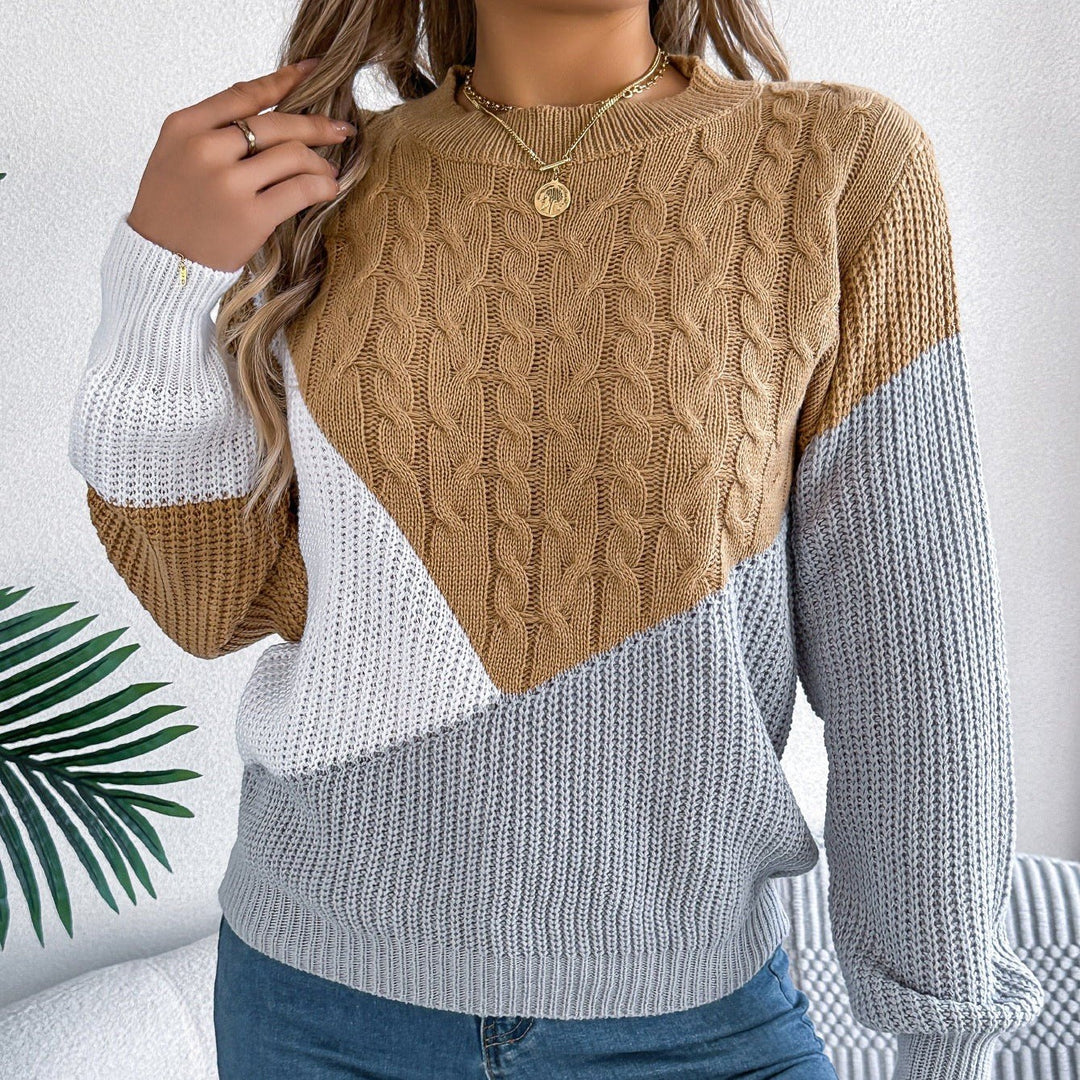 Rita — Zweifarbiger Strickpullover für Damen mit Zopfmuster und Rundhals, Das Modehaus Luzern