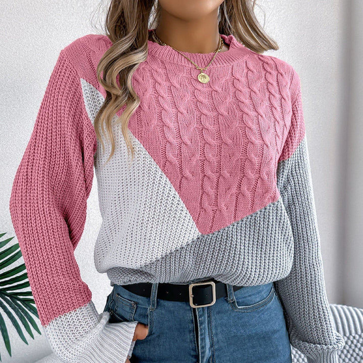 Rita — Zweifarbiger Strickpullover für Damen mit Zopfmuster und Rundhals, Das Modehaus Luzern