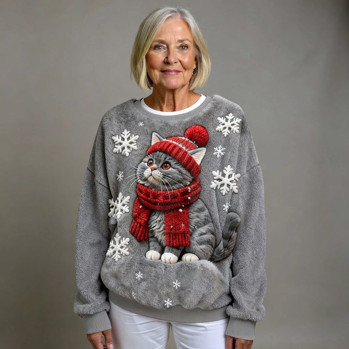 Ronja — Kuscheliger Weihnachtssweater für Damen mit Katzen-Print, Das Modehaus Luzern