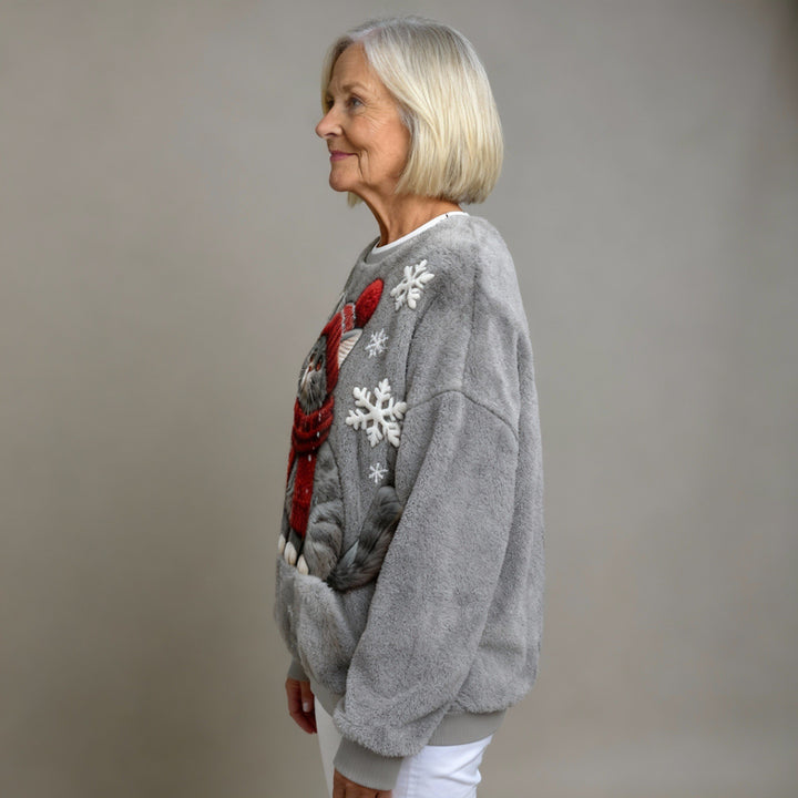 Ronja — Kuscheliger Weihnachtssweater für Damen mit Katzen-Print, Das Modehaus Luzern