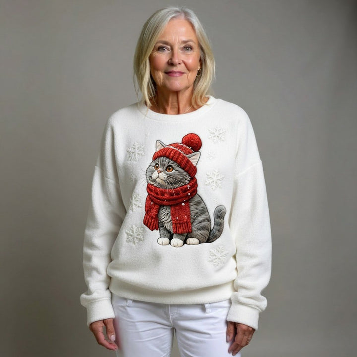 Ronja — Kuscheliger Weihnachtssweater für Damen mit Katzen-Print, Das Modehaus Luzern