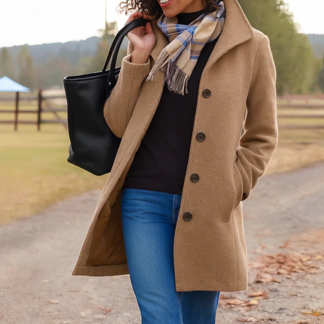 Sabine — Stilvoller Wintermantel mit Knopfleiste und Reverskragen für Damen, Das Modehaus Luzern