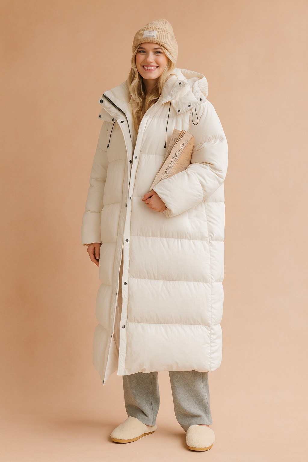 Sandra — Warme lange wattierte Winterjacke für Damen mit Kapuze, Das Modehaus Luzern