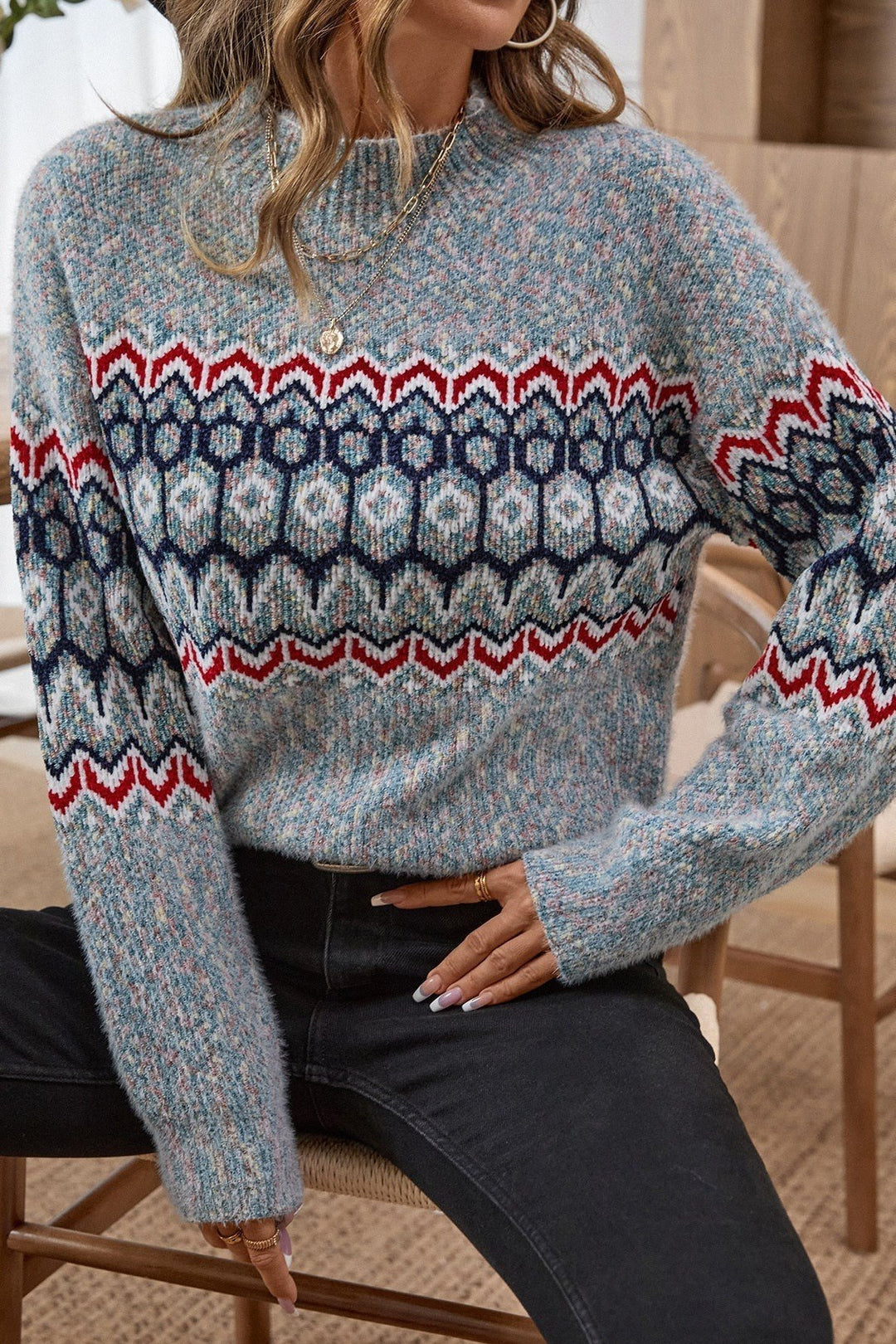 Sara — Gemusterter Strickpullover für Damen mit Rundhals und Bündchen, Das Modehaus Luzern