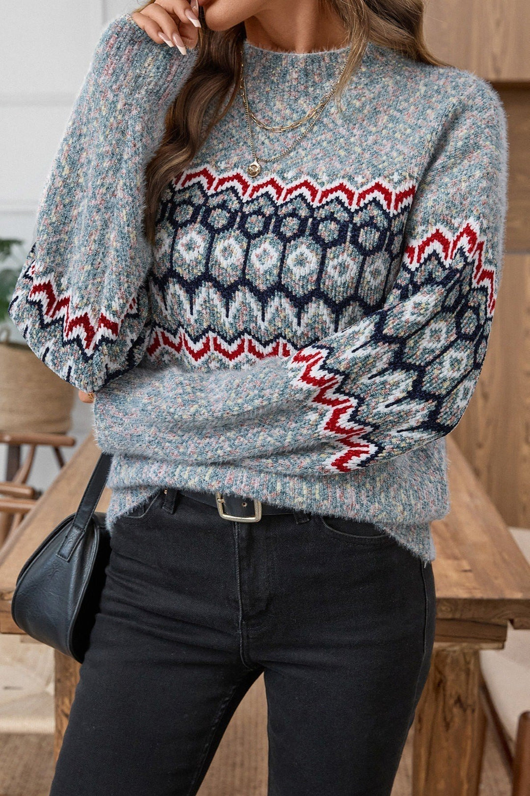 Sara — Gemusterter Strickpullover für Damen mit Rundhals und Bündchen, Das Modehaus Luzern