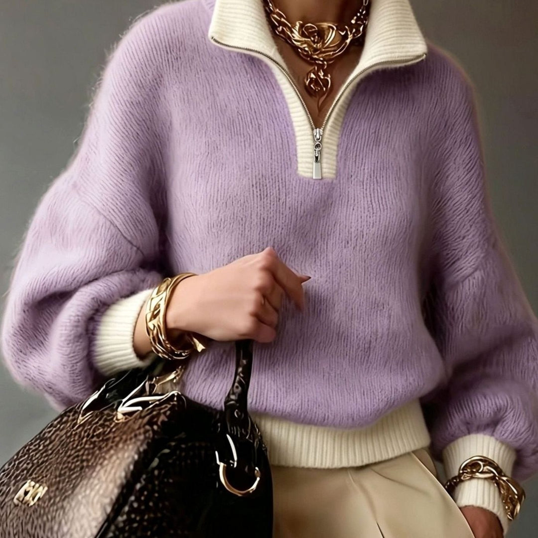 Viola — Weicher Strickpullover für Damen mit Troyer Kragen, Das Modehaus Luzern