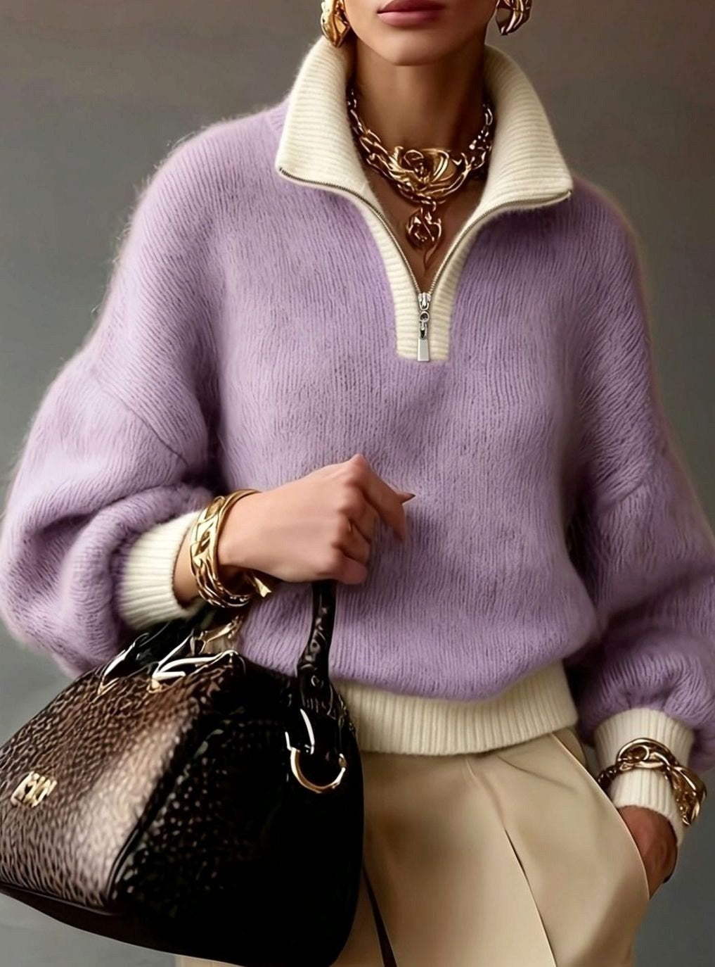Viola — Weicher Strickpullover für Damen mit Troyer Kragen, Das Modehaus Luzern