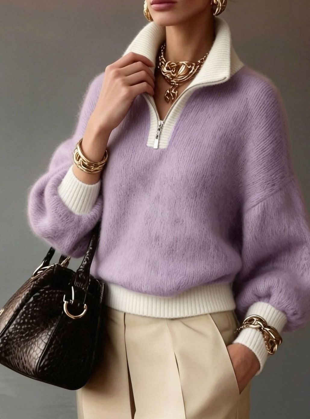 Viola — Weicher Strickpullover für Damen mit Troyer Kragen, Das Modehaus Luzern